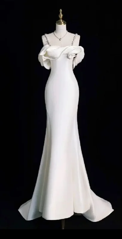 Weekend Only Sale White Off Shoulder Straps Mermaid Stunning Party Dress Wedding Dress, DP3450 Weekend Only Sale White Off Shoulder Straps Mermaid Stunning Party Dress Wedding Dress, DP3450