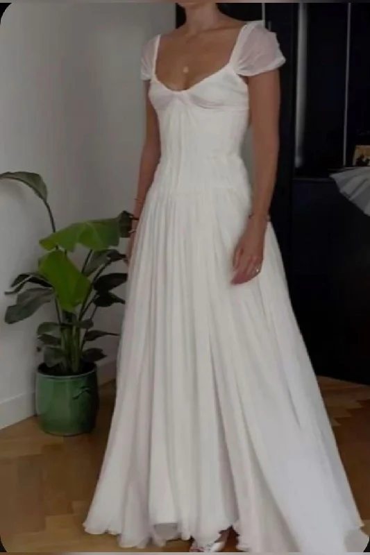 Weekend Exclusive Discounts White Pleated A-Line Party Dress Light Wedding Dress, DP2704 Weekend Exclusive Discounts White Pleated A-Line Party Dress Light Wedding Dress, DP2704