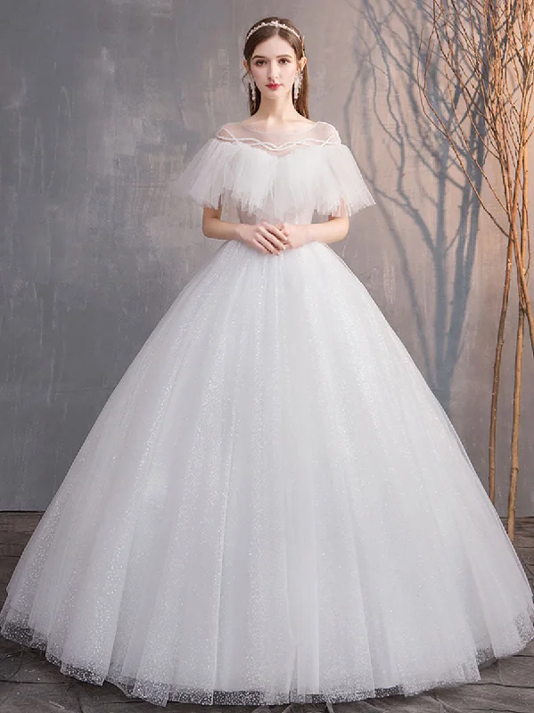 Shop Now, Save More White Round Neck Tulle Long Wedding Dress, White Tulle Long Bridal Dress Shop Now, Save More White Round Neck Tulle Long Wedding Dress, White Tulle Long Bridal Dress