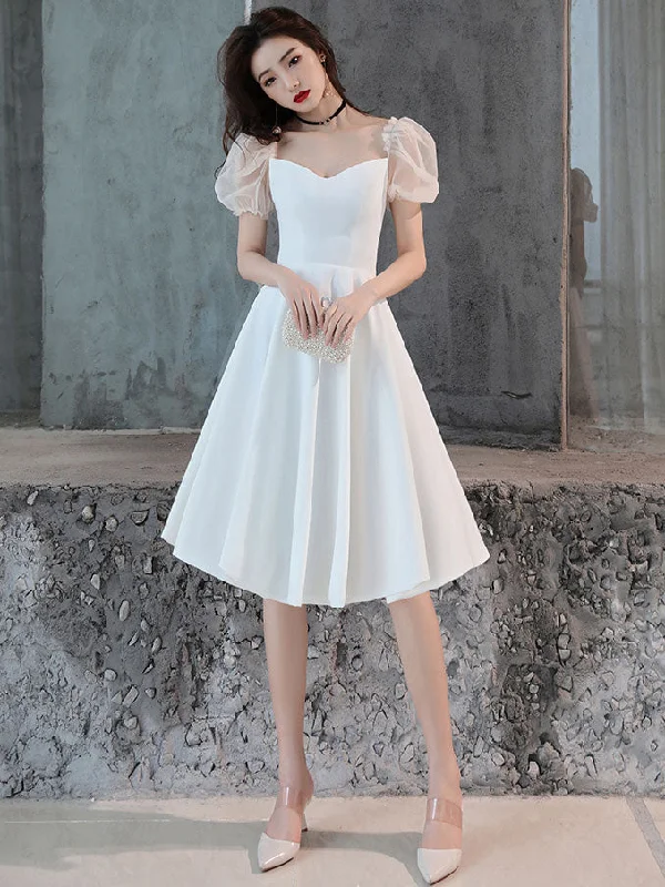 Weekend Discount Fest White Satin Short Prom Dress, White Homecoming Dress
