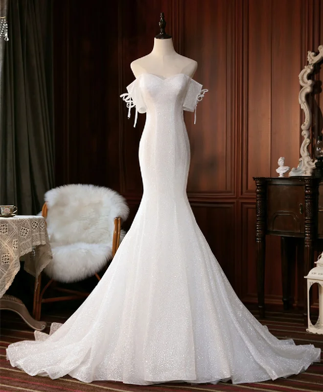 Unseen Savings White Sequin Mermaid Long Prom Dress White Wedding Dress