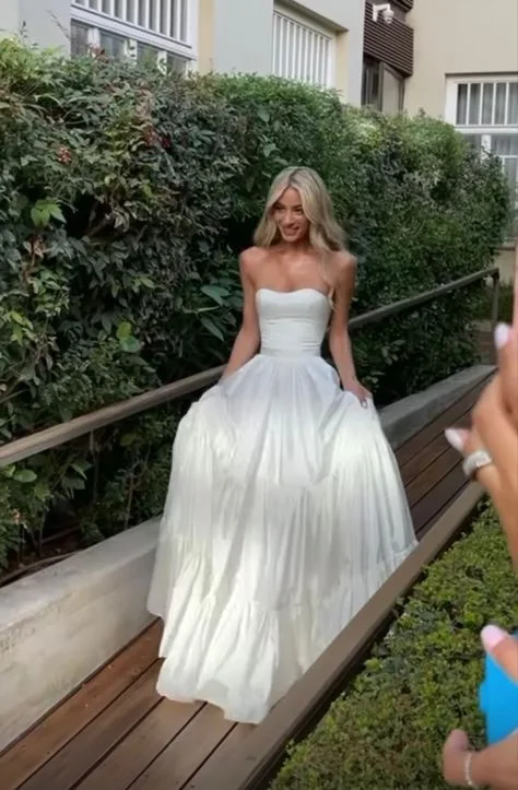 Weekend Savings Bonanza White Strapless A-Line Satin Birthday Dress Light Wedding Dress, DP2646 Weekend Savings Bonanza White Strapless A-Line Satin Birthday Dress Light Wedding Dress, DP2646