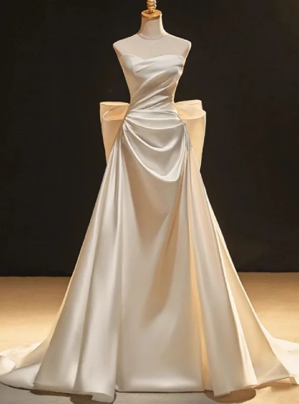 Weekend Bargain Bonanza White Strapless A-Line Satin Light Wedding Dress Long Evening Gown, DP3480 Weekend Bargain Bonanza White Strapless A-Line Satin Light Wedding Dress Long Evening Gown, DP3480