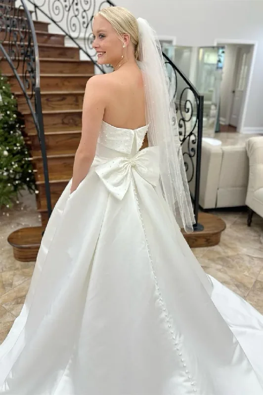 Weekend Closeout Deals White Strapless Bow-Back Pearls A-Line Wedding Dress,DP1321 Weekend Closeout Deals White Strapless Bow-Back Pearls A-Line Wedding Dress,DP1321