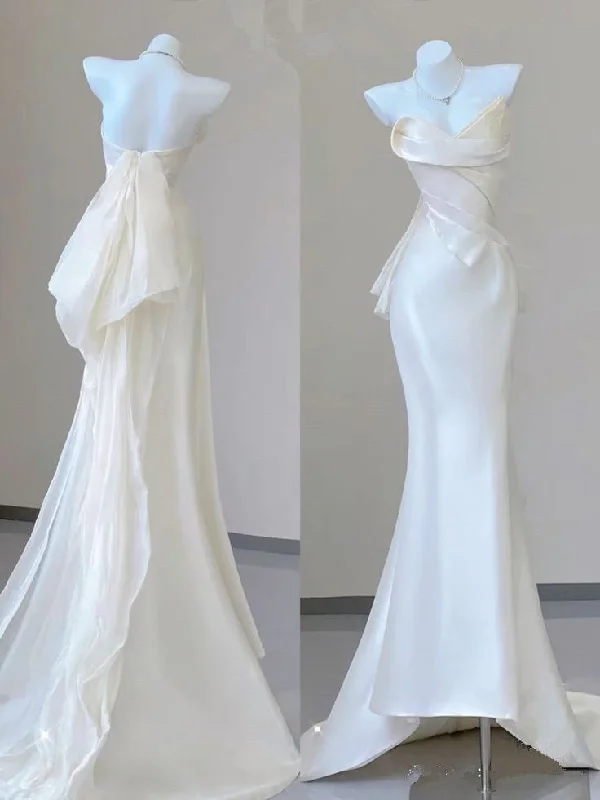 Weekend Shopping Extravaganza White Strapless Mermaid Long Prom Dress Birthday Outfits Light Wedding Dress, DP3213