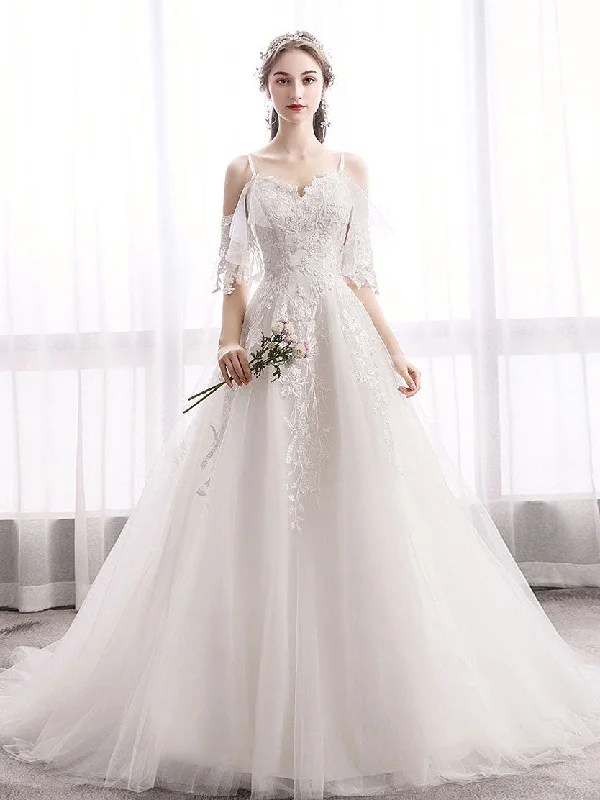 Super Price Drop White Sweetheart Lace Tulle Long Wedding Dress, Lace Bridal Dress