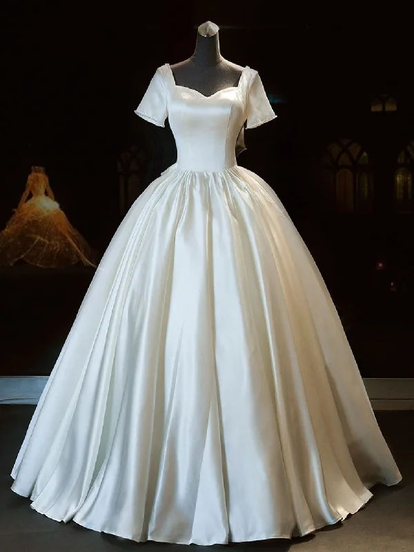 Today's Offer White Sweetheart Satin Long Bridal Dress White Wedding Dress