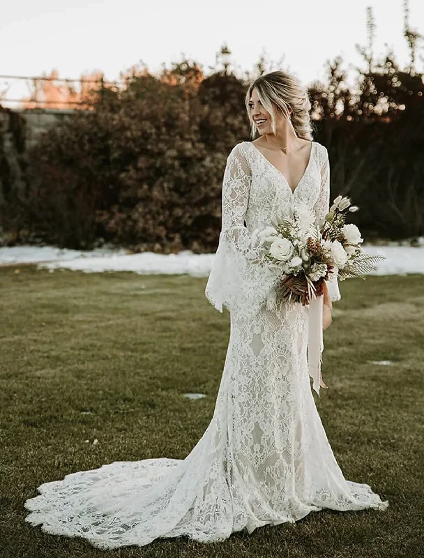Weekend Steal of the Day White V Neck Backless Long Sleeves Mermaid Lace Wedding Dress,DP1464 Weekend Steal of the Day White V Neck Backless Long Sleeves Mermaid Lace Wedding Dress,DP1464