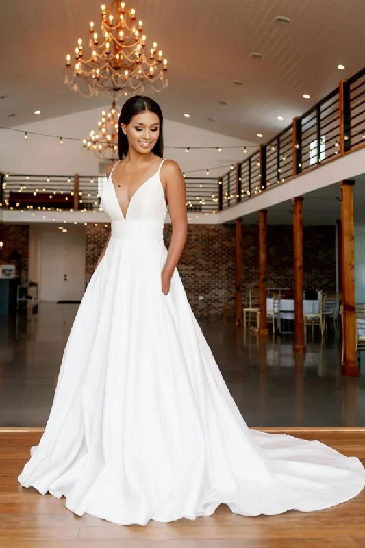 Today's Offer White v neck lace long prom dress white lace bridesmaid dress,DS2129