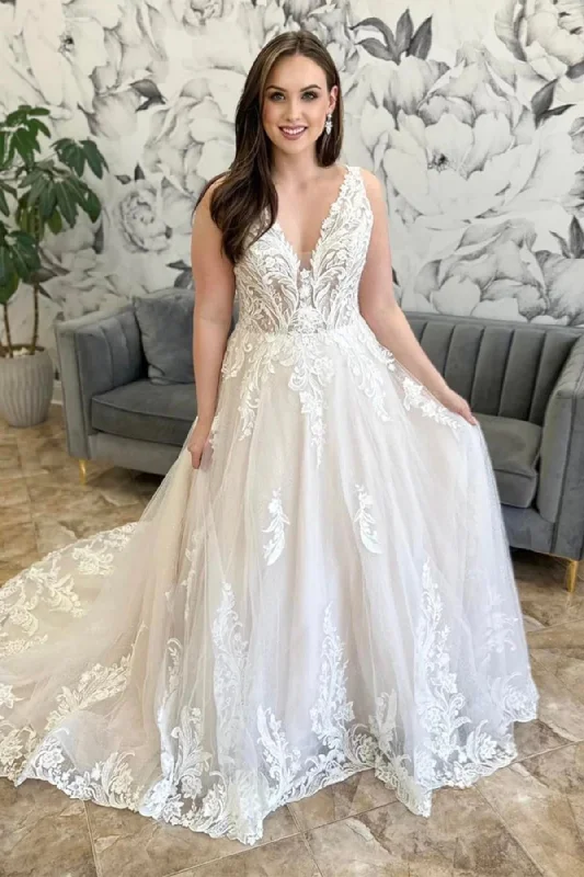 Unbeatable Flash Deals White V Neck Lace Long Prom Dresses, White Lace Formal Evening Dresses, Long White Wedding Dresses WT1344 Unbeatable Flash Deals White V Neck Lace Long Prom Dresses, White Lace Formal Evening Dresses, Long White Wedding Dresses WT1344