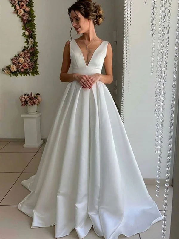 Limited Edition White v neck satin long prom dress, White v neck satin long formal evening dress Limited Edition White v neck satin long prom dress, White v neck satin long formal evening dress