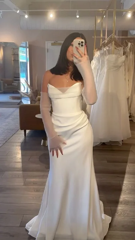 Weekend Price Drop Event White V Neck Strapless Mermaid Long Prom Dress Wedding Dress, DP2918 Weekend Price Drop Event White V Neck Strapless Mermaid Long Prom Dress Wedding Dress, DP2918