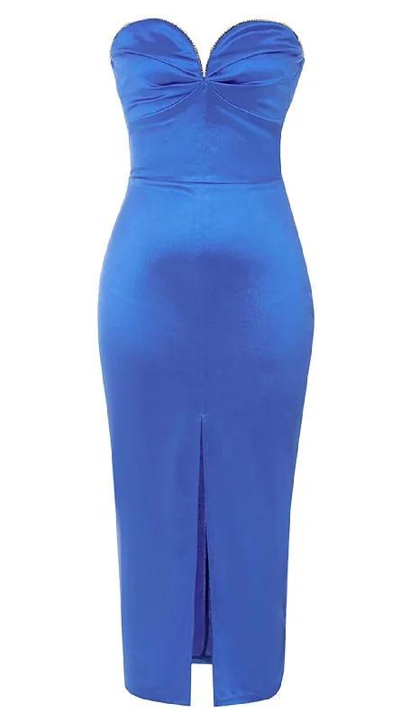 Price Cut Alert BANDEAU BODYCON MIDI DRESS IN BLUE