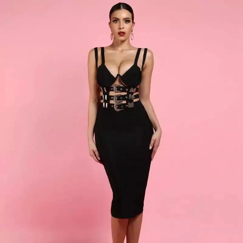 Weekend Shopping Rush Black Sexy Sashes  Bodycon Dress