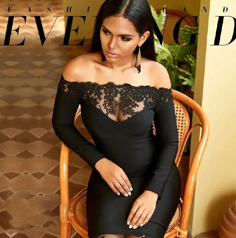 Weekend Steals Elegant Off Shoulder Lace Bodycon Dress