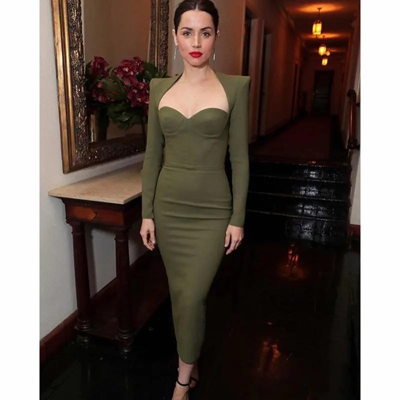 Weekend Hot Deals Gray V-neck Bodycon Party Midi Dress
