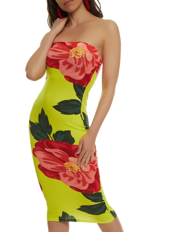 Exclusive Flash Sale Tropical Print Tube Bodycon Dress