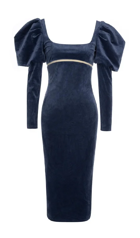 Instant Savings LONG SLEEVES BODYCON MIDI DRESS IN BLUE