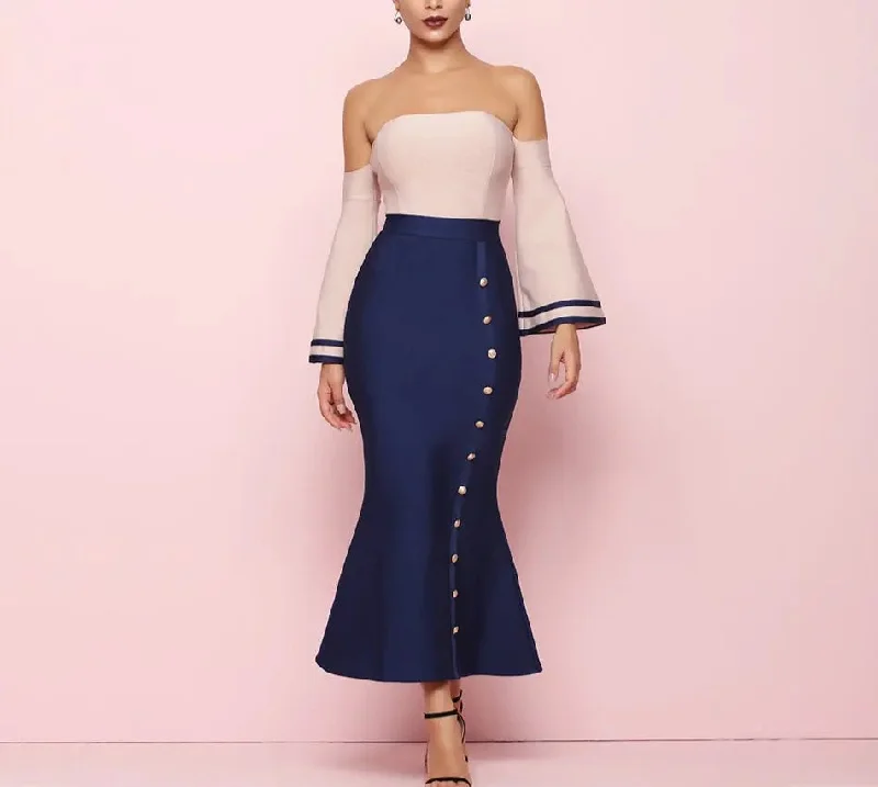 Limited-Time Flash Deal Mermiad Bodycon Bandage Flare Sleeve Midi Dress