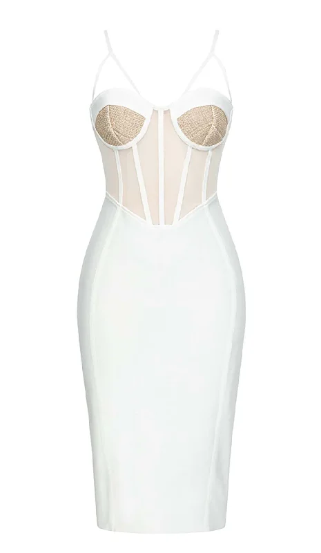 Shop & Save Today MESH CORSET BODYCON MIDI DRESS IN WHITE