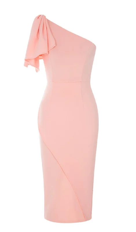Special Shopping Event ONE SHOULDER BODYCON MIDI DRESS IN PINK