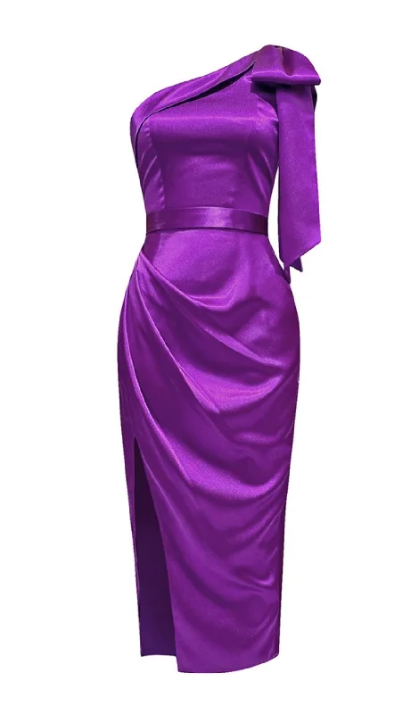 Sale Alert ONE SHOULDER BODYCON MIDI DRESS IN PURPLE