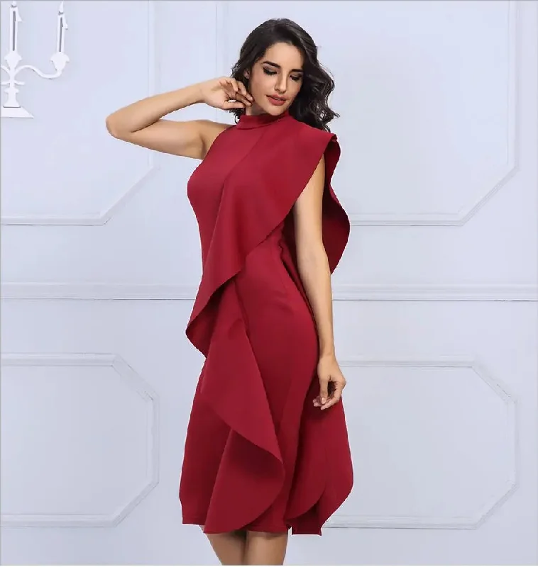 Weekend Price Slash Patchwork Ruffles Sleeveless Bodycon Dress