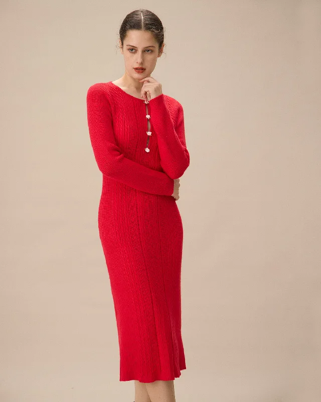 Price Slash Alert Red Cut-Out Bodycon Sweater Dress