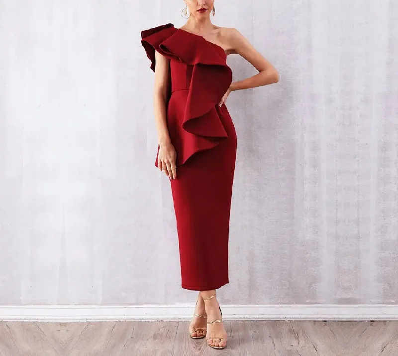 Weekend Wonders Ruffles One Shoulder Bodycon Dress