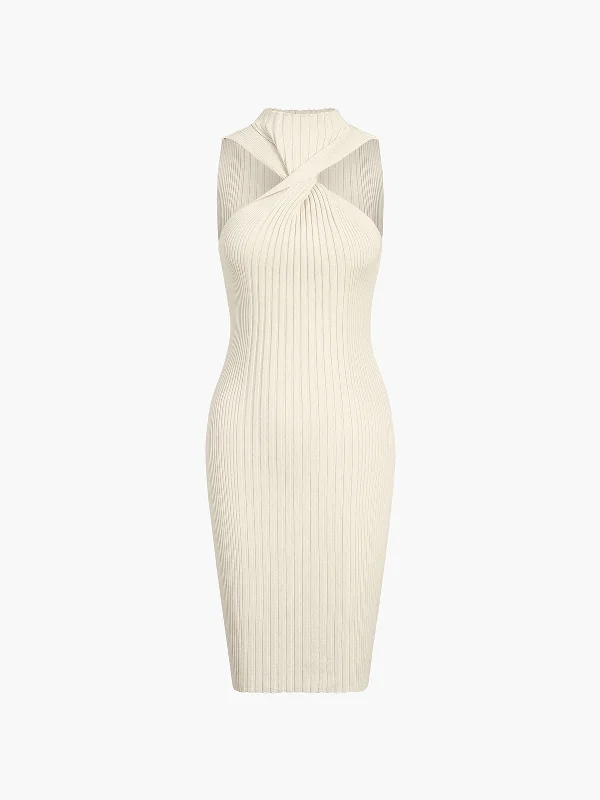Weekend Offers You Can’t Miss TastyHottie - Twist Rib Mock Neck Bodycon Short Dress