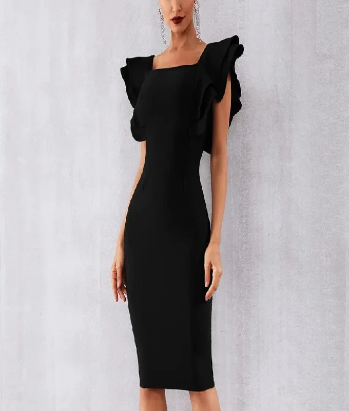 Shop & Save Instantly Vestido Sexy Ruffles Butterfly Sleeve Bodycon Dress