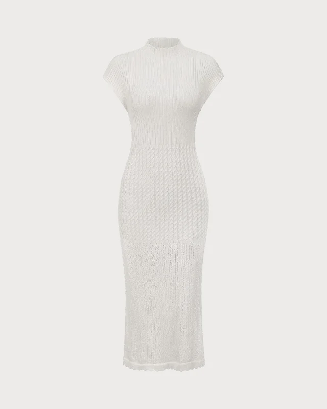 Hot Savings Alert White Mock Neck Bodycon Sweater Dress
