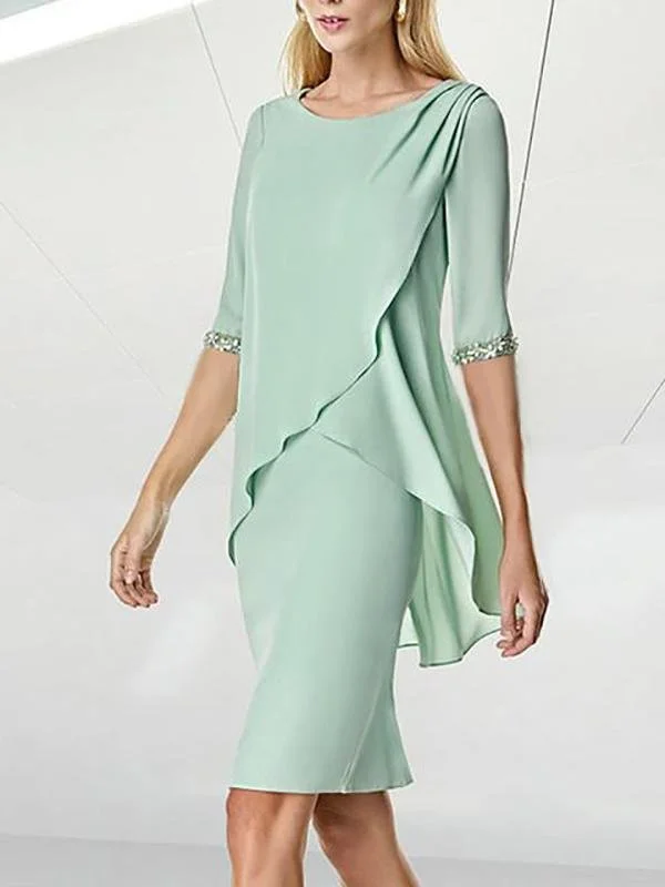 Weekend Top Offers Chiffon Half Sleeve Solid Color Bodycon Midi Dress for Women