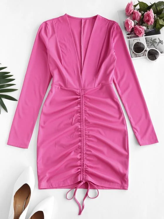Weekend Flash Offers Cinched Front Plunge Bodycon Dress for Women