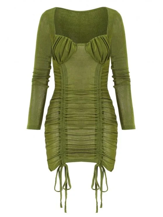 Final Clearance Cinched Ruched Bust Sheeny Bodycon Dress for Women