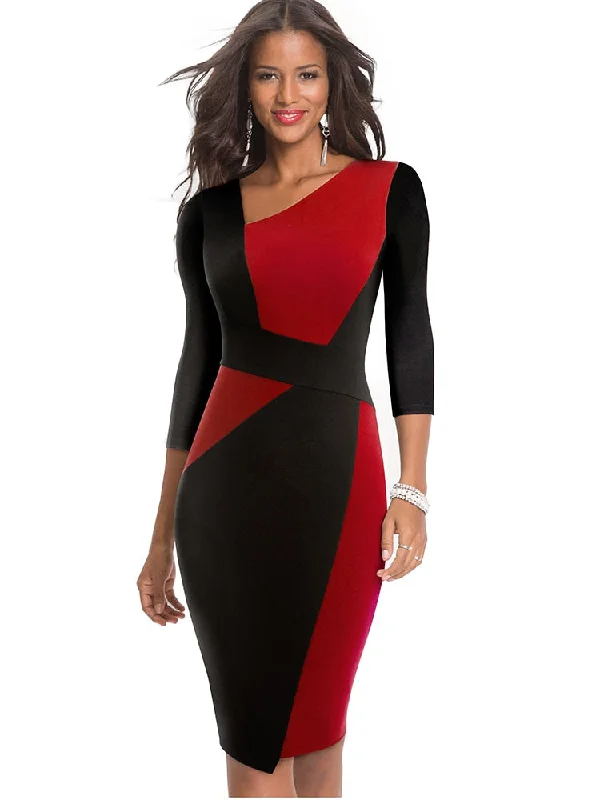 Weekend Only Savings BerriesJam - Contrast Color Patchwork Business Party Bodycon Dress