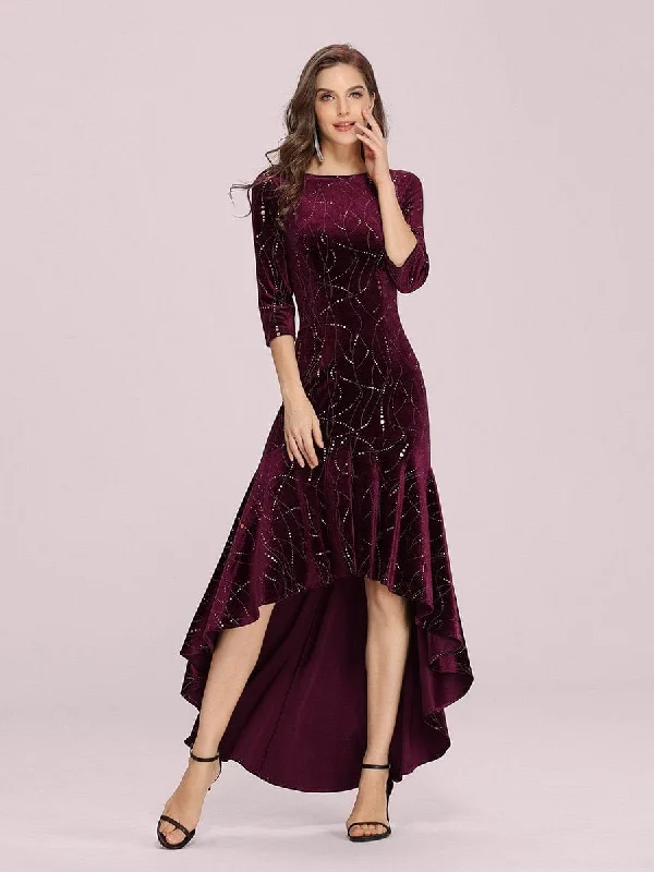 Final Sale Event Stylish Velvet High-Low Bodycon Dress for Women