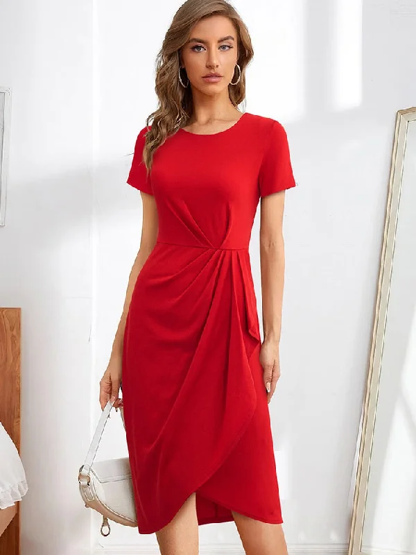 Weekend Bargain Shopping BerriesJam - Fashion Draped Office Plain Formal Bodycon Dress