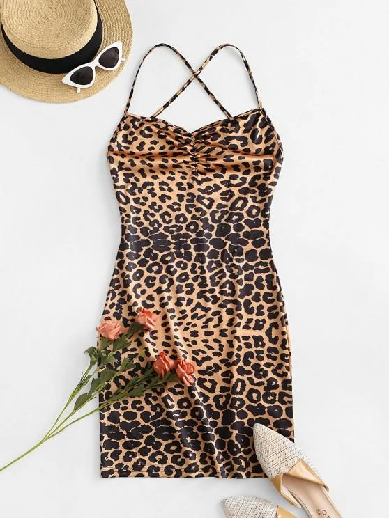 Shop More, Save More Leopard Criss Cross Backless Bodycon Dress