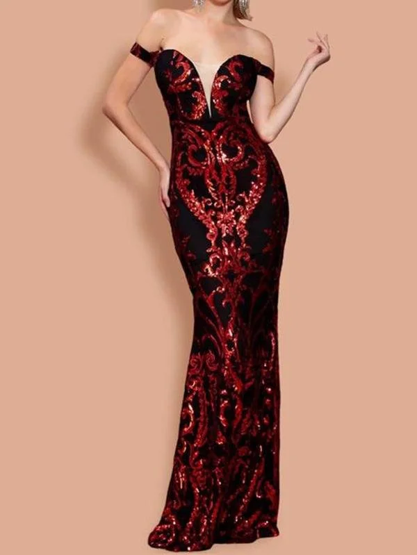 Weekend Price Slash Off Shoulder Sequin Bodycon Prom Dress for Women
