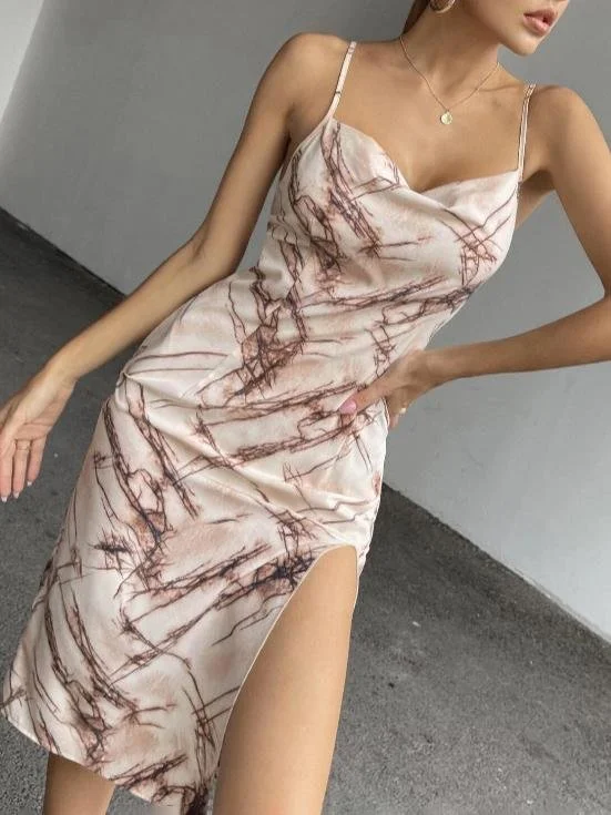 Weekend Offers You Can’t Miss Printed Straps Slits Bodycon Dress for Women