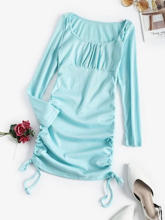 Weekend Shop Now Ribbed Cinched Side Ruched Bodycon Dress for Women