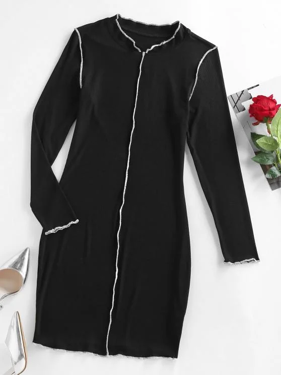 Weekend Bargain Weekends Ribbed Topstitching Bodycon Dress for Women