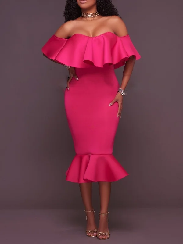 Weekend Big Savings Ruffles Trim One-shoulder Bodycon Dress