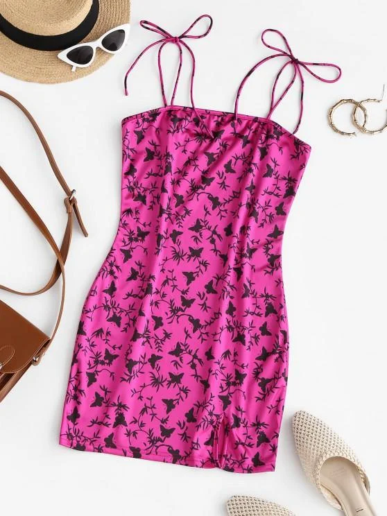 Weekend Shopping Fiesta Slit Butterfly Print Mini Bodycon Dress for Women