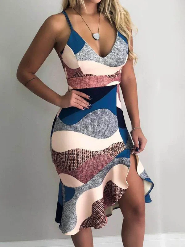 Instant Discount Women's Dresses Sling V-Neck Ruffle Bodycon Dresses