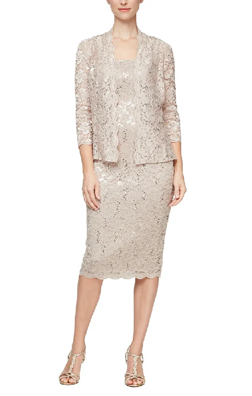 Super Low Prices Tea-Length Lace Jacket Dress with Sequin Detail