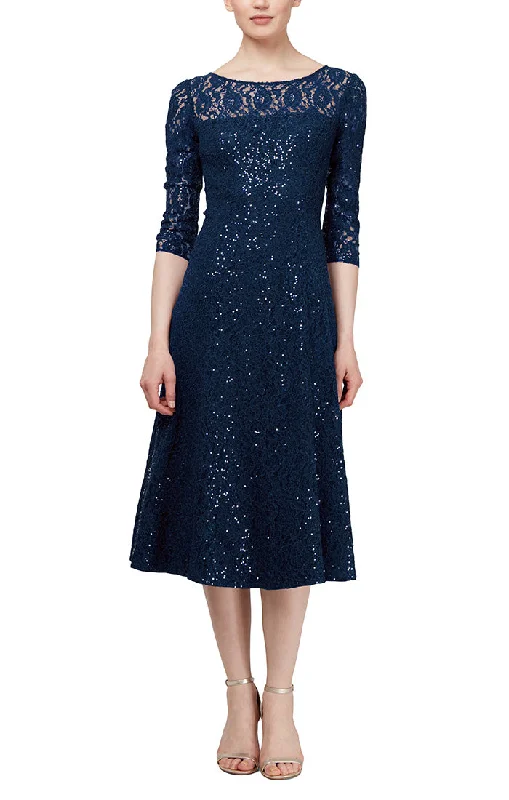 Massive Sale Event 3/4 Sleeve Sequin Lace Cocktail Dress