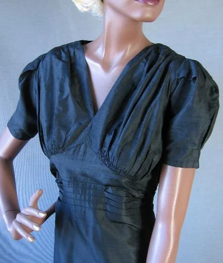 Massive Discounts 30s Formal Long Dress Dark Academia Vintage Wednesday Adams Prom Puff Sleeve Women's M/L Manhattan Modes VFG Massive Discounts 30s Formal Long Dress Dark Academia Vintage Wednesday Adams Prom Puff Sleeve Women's M/L Manhattan Modes VFG