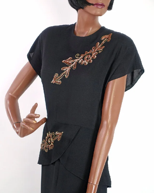 Extra Discount 40s Vintage Cocktail Dress Women's Large LBD Sparkly Arrow Accent Peplum VFG